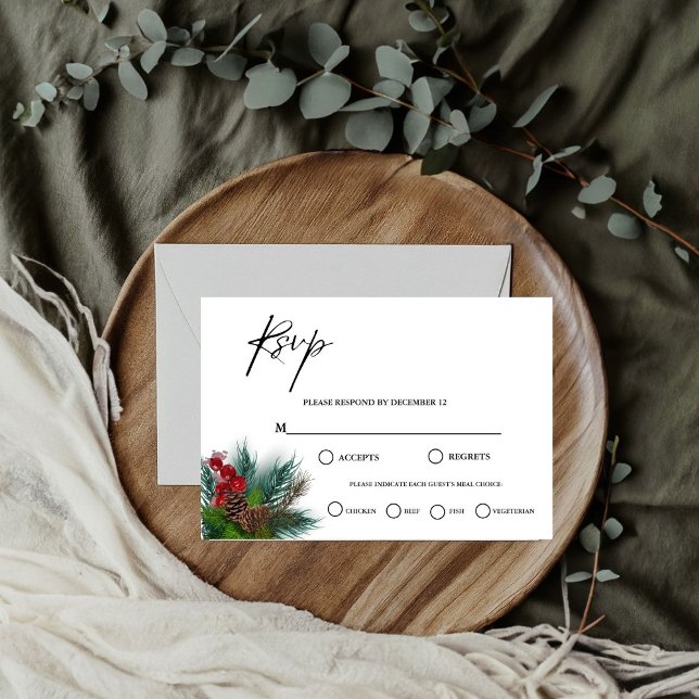 Elegant Greenery  christmas wedding RSVP Card (Creator Uploaded)