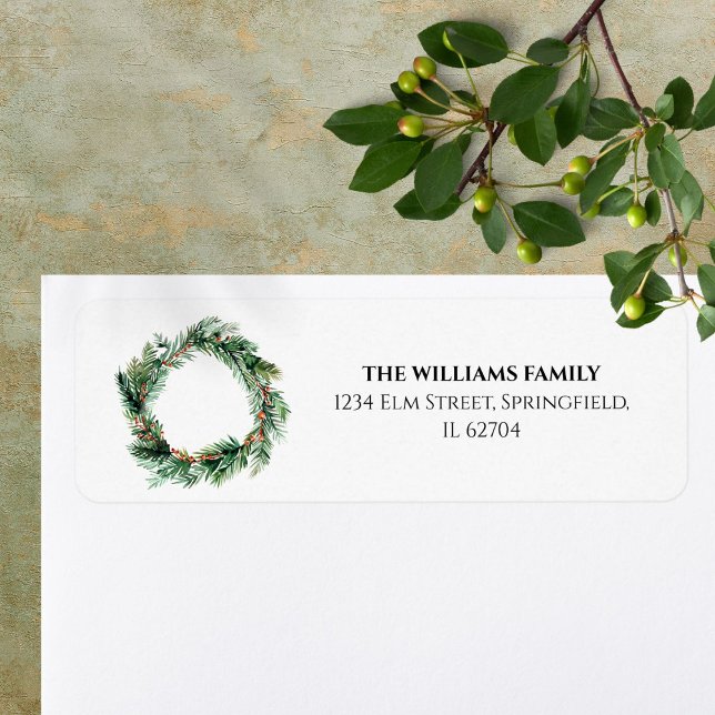 Elegant Greenery Christmas Wreath Return Address Label (Elegant Greenery Christmas Wreath Return Address Label)