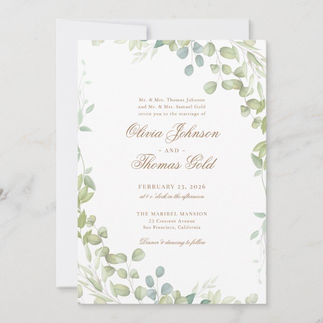Elegant Greenery Classic Eucalyptus Wedding Invitation (Front)