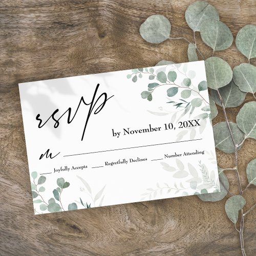 Elegant Greenery Contemporary Type Wedding RSVP Card
