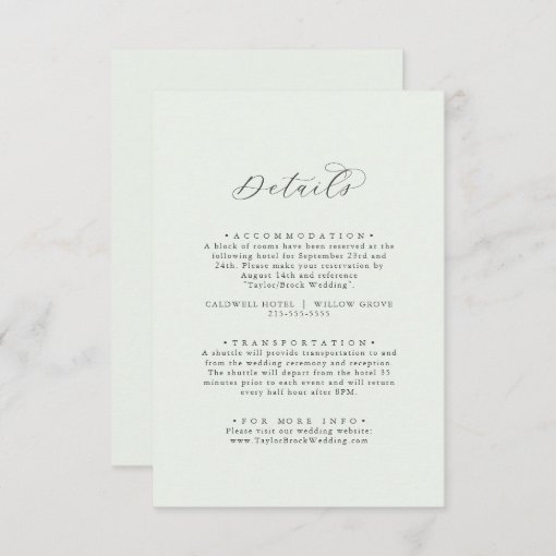 Elegant Greenery Coordinate Wedding Details Enclosure Card | Zazzle