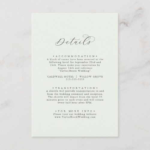 Elegant Greenery Coordinate Wedding Details Enclosure Card