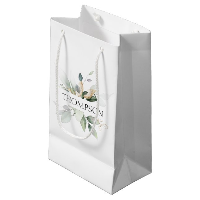 Elegant Greenery Couple NAME Wedding Newlyweds Small Gift Bag (Front Angled)