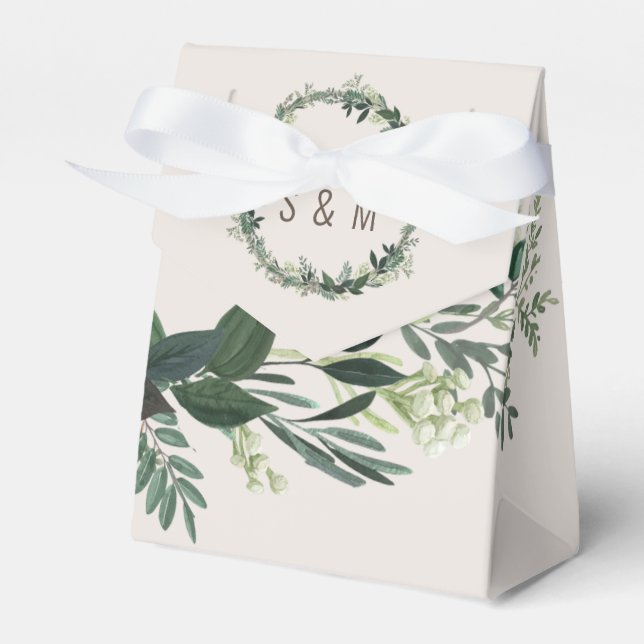 Elegant Greenery Custom Monogram Favor Box (Front Side)
