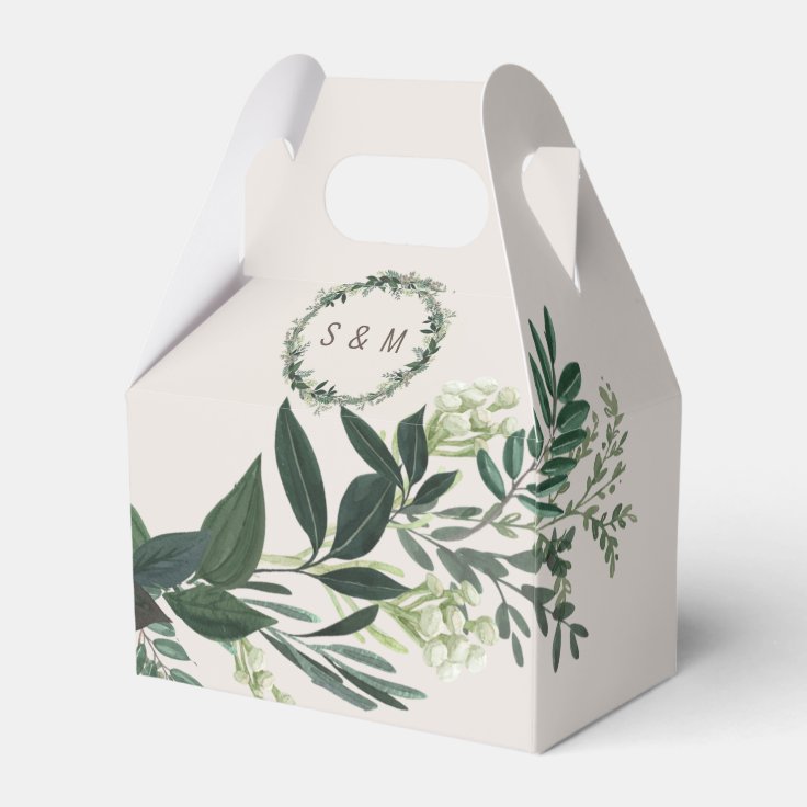 Elegant Greenery Custom Monogram Gable Favor Box | Zazzle