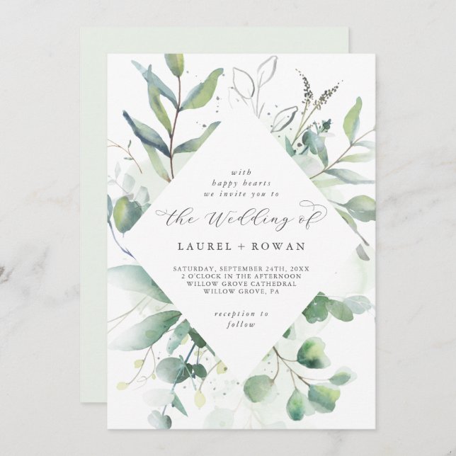 Elegant Greenery Diamond Wedding Invitation (Front/Back)