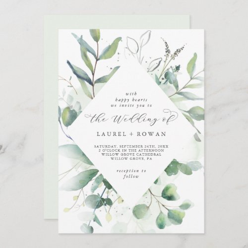 Elegant Greenery Diamond Wedding Invitation