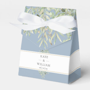 Elegant Greenery Dust Blue Wedding Thank You Favor Boxes