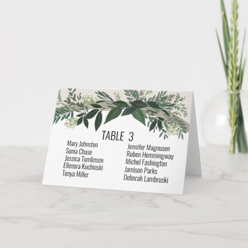 Elegant Greenery Editable Table Number and Names