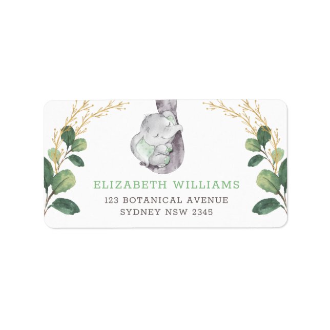 Elegant Greenery Elephant Return Address Label (Front)
