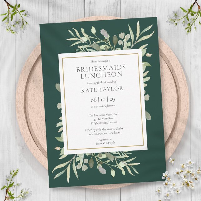 Elegant Greenery Emerald Bridesmaids Luncheon Invitation (Elegant Greenery Emerald Bridesmaids Luncheon Invitation)