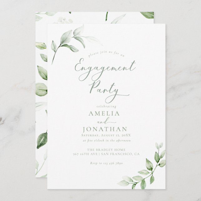 Elegant Greenery Engagement Party Invitations (Front/Back)