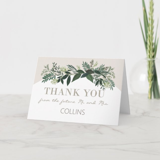 Elegant Greenery  Engagement Party Thank You Card (Front)