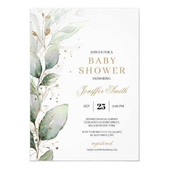 Elegant greenery eucalyptus and gold baby shower invitation | Zazzle.com