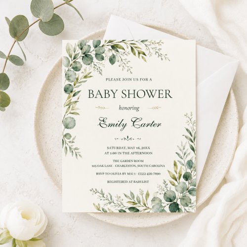 Elegant Greenery Eucalyptus Baby Shower Invitation