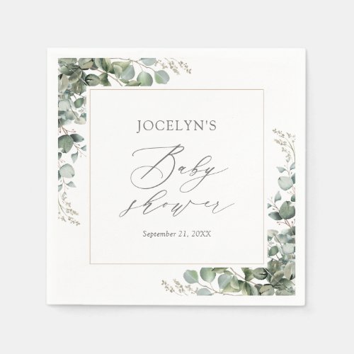 Elegant Greenery Eucalyptus Baby Shower Napkins