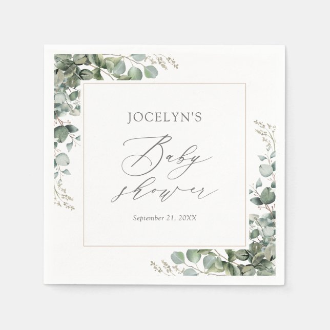 Elegant Greenery Eucalyptus Baby Shower Napkins (Front)