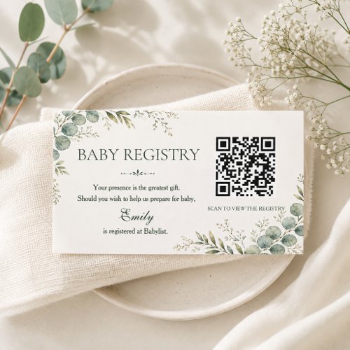 Elegant Greenery Eucalyptus Baby Shower Registry Enclosure Card