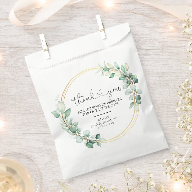 Elegant Greenery Eucalyptus Baby Shower Thank You Favor Bag (Clipped)