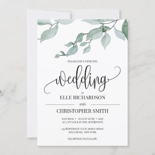 Elegant greenery eucalyptus boho rustic wedding invitation