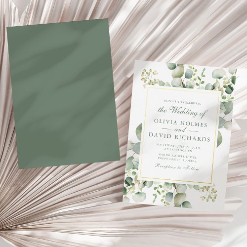 Elegant Greenery Eucalyptus Botanical Wedding Gold Foil Invitation