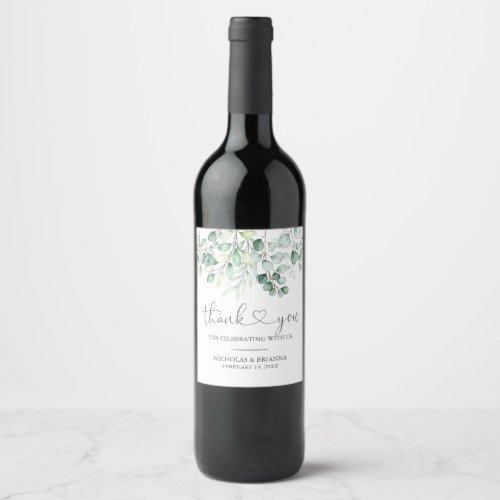 Elegant Greenery Eucalyptus Botanical Wedding Wine Label