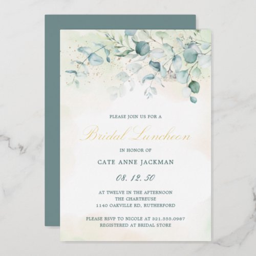 Elegant Greenery Eucalyptus Bridal Luncheon Gold Foil Invitation