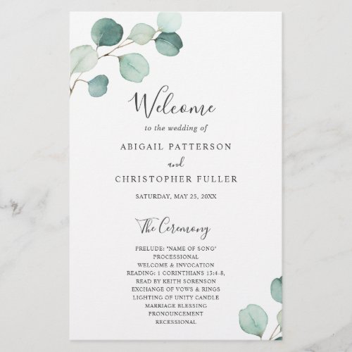 Elegant Greenery Eucalyptus Budget Wedding Program Flyer