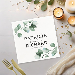 Elegant Greenery Eucalyptus Calligraphy Wedding Napkins