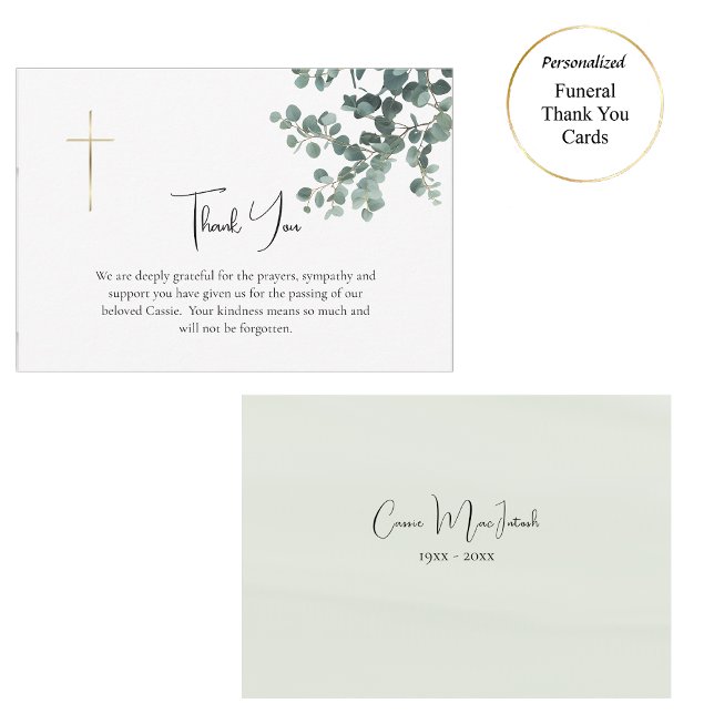 Elegant Greenery Eucalyptus Catholic Funeral  Thank You Card (Creator Uploaded)