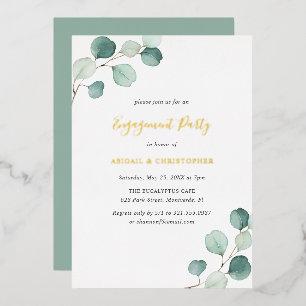 Elegant Greenery Eucalyptus Engagement Party Gold Foil Invitation