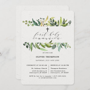 Elegant Greenery Eucalyptus First Communion Invitation