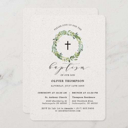 Elegant Greenery Eucalyptus Foliage Baptism Invitation