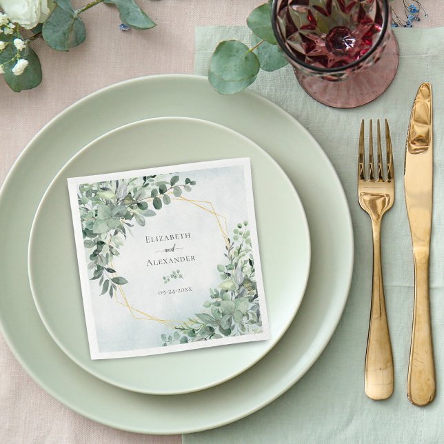 Elegant Greenery Eucalyptus Geometric Wedding Napkins (Creator Uploaded)