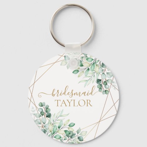 Elegant Greenery Eucalyptus Gold Bridesmaid Keychain