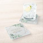 Elegant Greenery Eucalyptus Gold Geometric Wedding Glass Coaster<br><div class="desc">Elegant Greenery Eucalyptus Gold Geometric Wedding Glass Coaster. Featuring watercolor eucalyptus leaves,  and a gold geometric frame.</div>