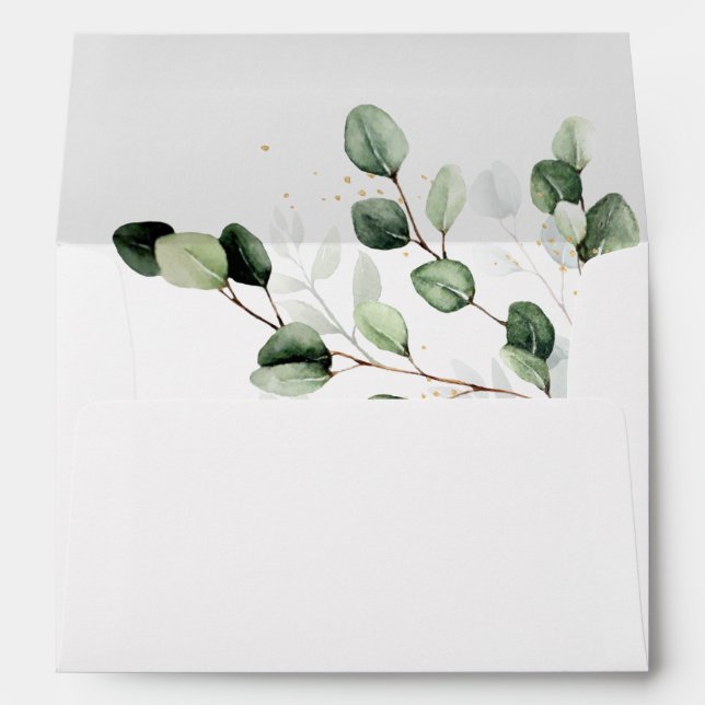 Elegant Greenery Eucalyptus Gold Wedding Envelope (Back (Bottom))