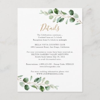Elegant Greenery Eucalyptus Information Details Enclosure Card by PeachBloome at Zazzle
