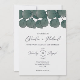 Elegant Greenery Eucalyptus Leaves Rustic Invitation