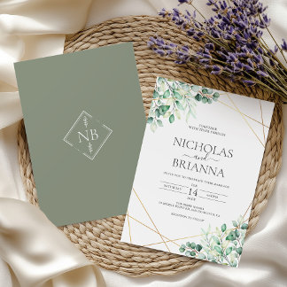 Elegant Greenery Eucalyptus Leaves Rustic Wedding Invitation