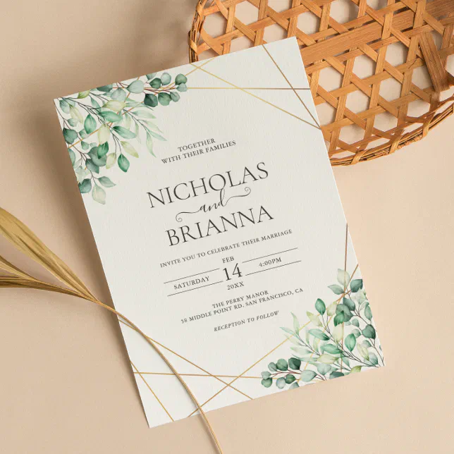 Elegant Greenery Eucalyptus Leaves Rustic Wedding Invitation | Zazzle