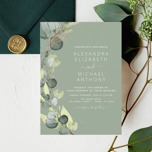 Elegant Greenery Eucalyptus Leaves Rustic Wedding Invitation