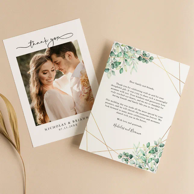 Elegant Greenery Eucalyptus Leaves Rustic Wedding Thank You Card | Zazzle