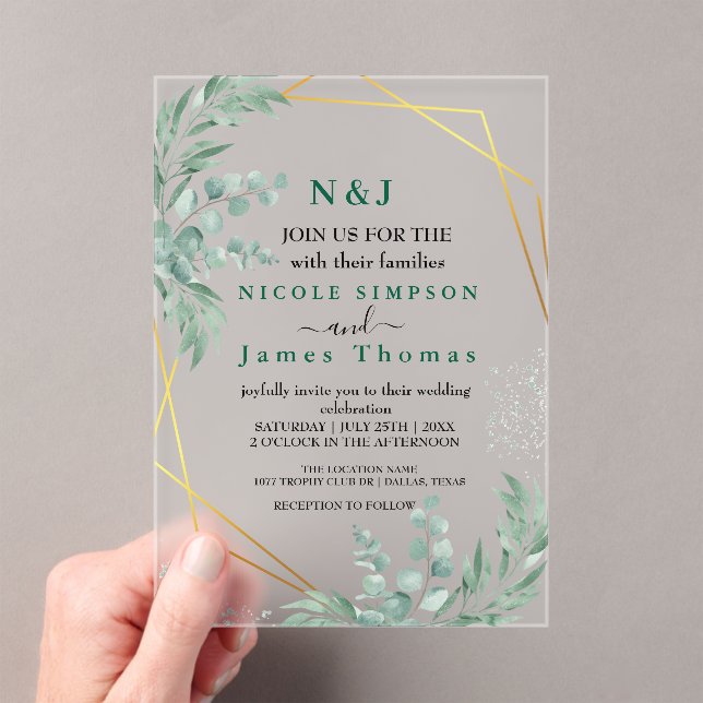 Elegant Greenery Eucalyptus Leaves Wedding Acrylic Invitations (Insitu (Handheld))