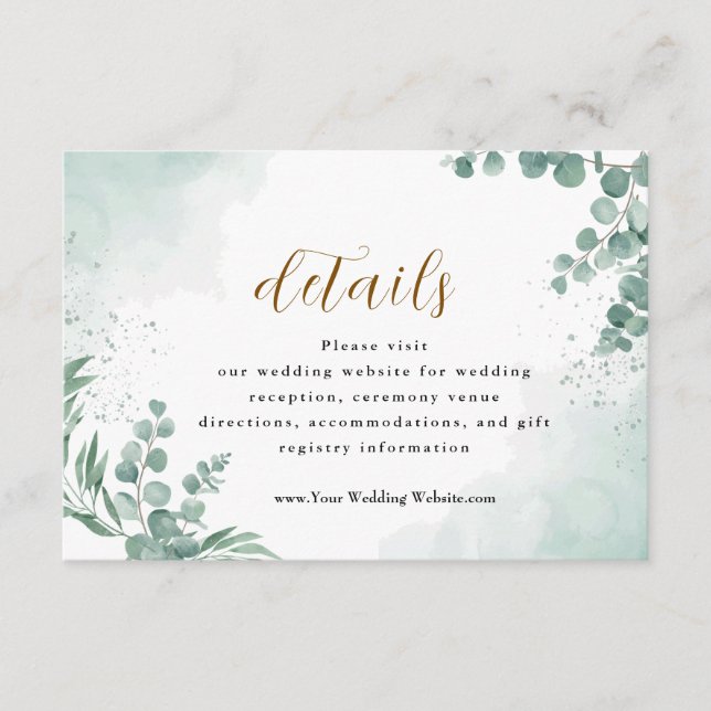 Elegant Greenery Eucalyptus Leaves Wedding Enclosure Card (Front)