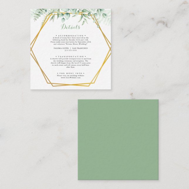 Elegant Greenery Eucalyptus Leaves Wedding Enclosure Card (Front/Back)
