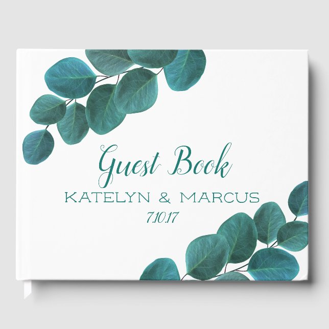 Elegant Greenery | Eucalyptus Leaves Wedding Guest Book (Front)