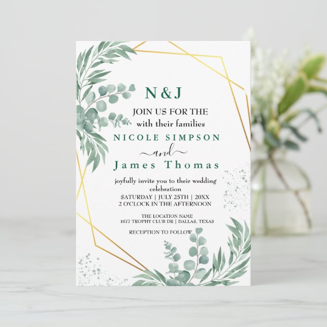 Elegant Greenery Eucalyptus Leaves Wedding Invitation (Standing Front)