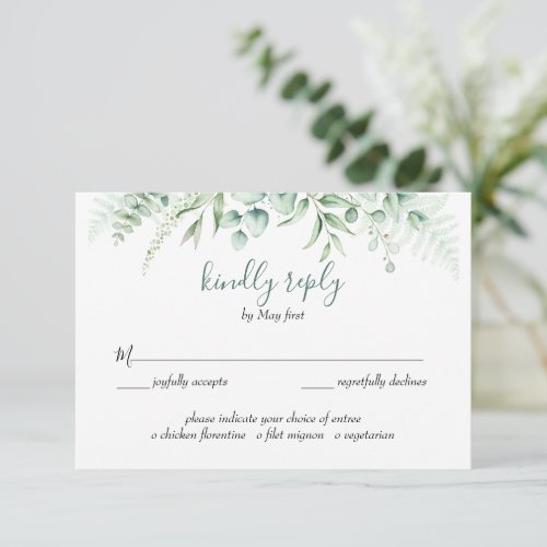 Elegant Greenery Eucalyptus Leaves Wedding meal  RSVP Card