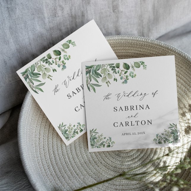 Elegant Greenery Eucalyptus Leaves Wedding Napkins (Creator Uploaded)